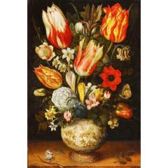 Still Life of Tulips, Roses, Narissi, Daffodils, Crocuses, an Iris, etc. Painting Reproduction