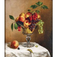 Still Life with Fruit in a Glass Compote Painting Reproduction