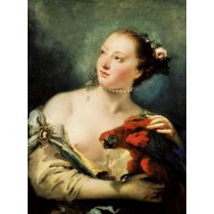A young Woman with a Macaw Painting Reproduction