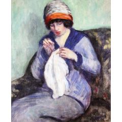 Girl Sewing Painting Reproduction
