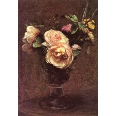 Flowers - Roses and Mimosa Painting Reproduction