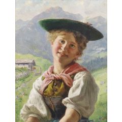Girl in the Mountain Landscape Painting Reproduction