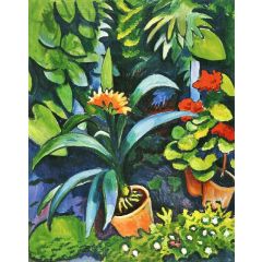 Flowers in the Garden, Clivia and Geraniums Painting Reproduction