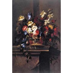 Basket of Flowers on a Plinth Painting Reproduction