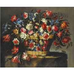 A Still Life with Carnations, Parrot Tulips, Roses, Iris, Daffodils, etc. Painting Reproduction