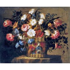 Still Life of Flowers in a Basket Painting Reproduction