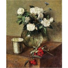 White Roses and Cherries Painting Reproduction