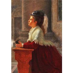 Young Woman Praying in the Church Painting Reproduction