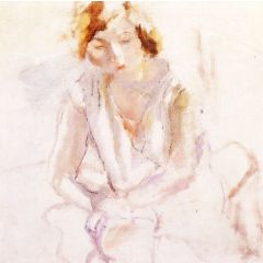 Seated Young Woman Painting Reproduction