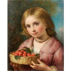 Girl with Strawberries Painting Reproduction