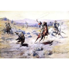 Roping a Grizzly, also known as Roping a Rustler Painting Reproduction
