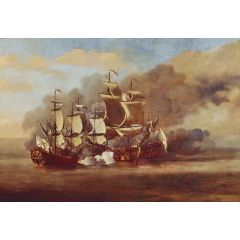 An English Indiaman Attacked by Three Spanish Privateers Painting Reproduction