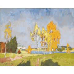 Autumn Landscape with Birches Painting Reproduction