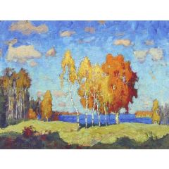 Autumn Landscape with Birches Painting Reproduction
