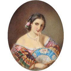Portrait of a Lady with a Fan Painting Reproduction