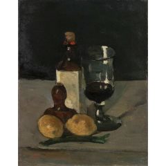Still Life with Bottles, Glass and Lemons Painting Reproduction
