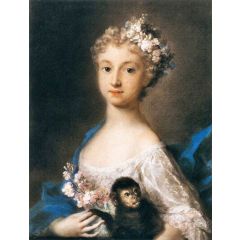 Young Girl Holding a Monkey Painting Reproduction