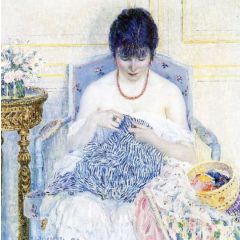 Girl Sewing Painting Reproduction