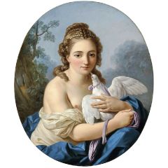 A Young Woman Holding a Dove Painting Reproduction