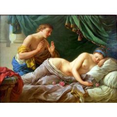 Young Woman Sleeping on a Bed of Roses Painting Reproduction