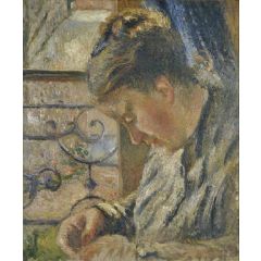 Portrait of Madame Pissarro Sewing near a Window Painting Reproduction