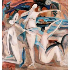 Bathers with Birds Painting Reproduction