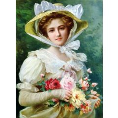 Elegant Lady with a Bouquet of Roses Painting Reproduction