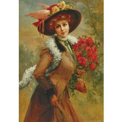 Elegant Lady with a Bouquet of Roses Painting Reproduction