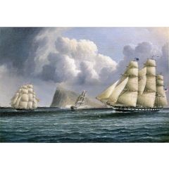 American Frigate off Gibralter Flying a Commodore’s Pennant Painting Reproduction