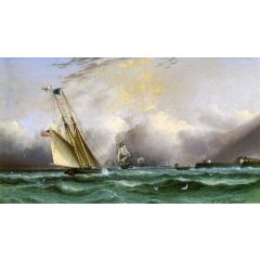 Schooner ’Columbia’ off Portsmouth Harbor, England Painting Reproduction