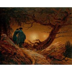 Two men contemplating the Moon Painting Reproduction