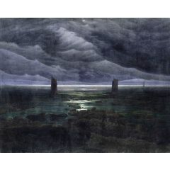 Sea Shore in Moonlight Painting Reproduction