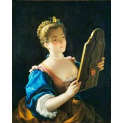 Portrait of a Lady Looking at her Mirror Painting Reproduction