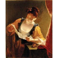 Young Woman Reading a Letter Painting Reproduction