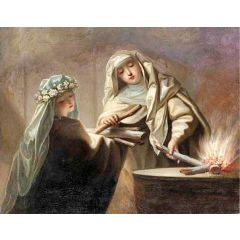 The Sacred Fire, Two Vestal Virgins Tending the Hearth Painting Reproduction