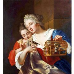 Young Women with a Finch Painting Reproduction