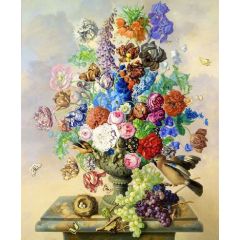 Still Life with Flowers and Birds Painting Reproduction