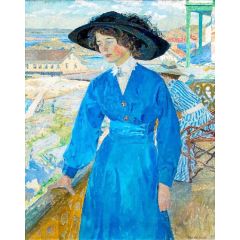 Woman in a Blue Dress Painting Reproduction