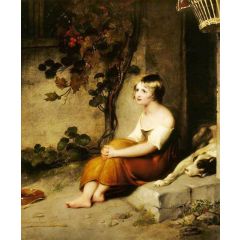 A Child at a Cottage Door Painting Reproduction