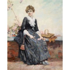 Girl with Roses Painting Reproduction
