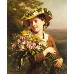 A Young Beauty Holding A Bouquet Of Flowers Painting Reproduction