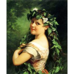Girl With Wreath Painting Reproduction