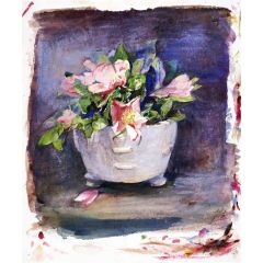 Wild Roses in a White Chinese Porcelain Bowl Painting Reproduction