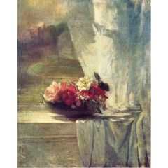 Flowers in a Persian Porcelain Water Bowl, also known as Flowers on a Windowsill Painting Reproduction