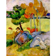 Breton Boy in a Landscape, also known as Little Breton with Goose Painting Reproduction