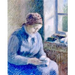 Woman Mending Socks Painting Reproduction