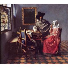 A Lady Drinking and a Gentleman Painting Reproduction