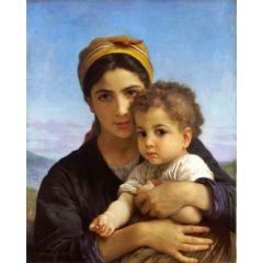 Young Woman with Baby Painting Reproduction