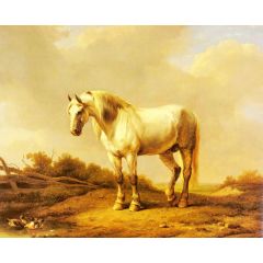 A White Stallion In A Landscape Painting Reproduction