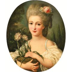 Portrait of a Girl Holding a Flower Pot Painting Reproduction